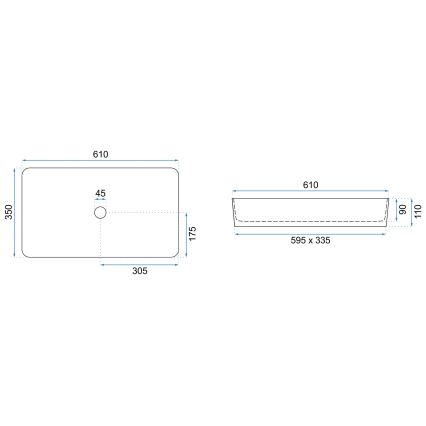 REA-U3690 - DENIS Countertop washbasin 35x61 cm, ceramic, matte black