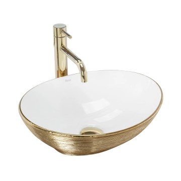 REA-U3697 - SOFIA Countertop Basin 34.5 x 41 cm ceramic/white/brushed gold
