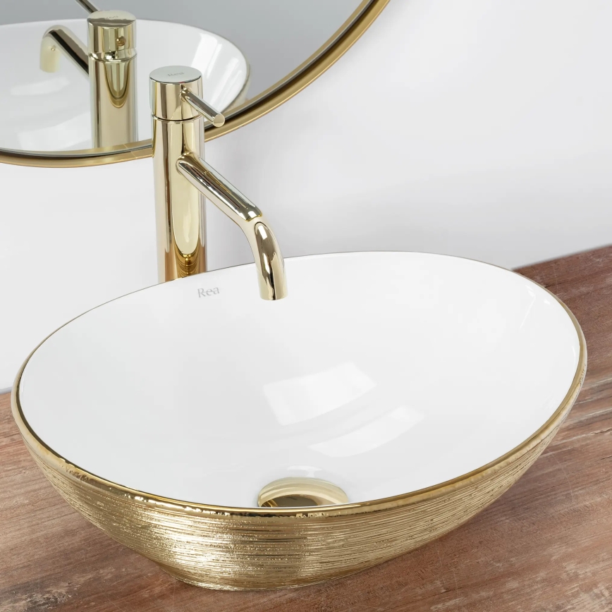 REA-U3697 - SOFIA Countertop Basin 34.5 x 41 cm ceramic/white/brushed gold