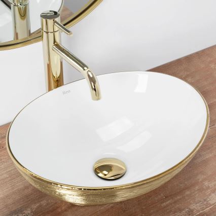 REA-U3697 - SOFIA Countertop Basin 34.5 x 41 cm ceramic/white/brushed gold