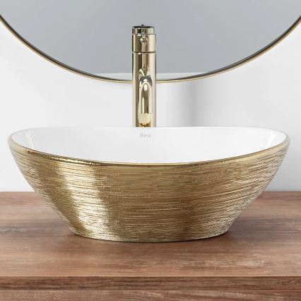 REA-U3697 - SOFIA Countertop Basin 34.5 x 41 cm ceramic/white/brushed gold