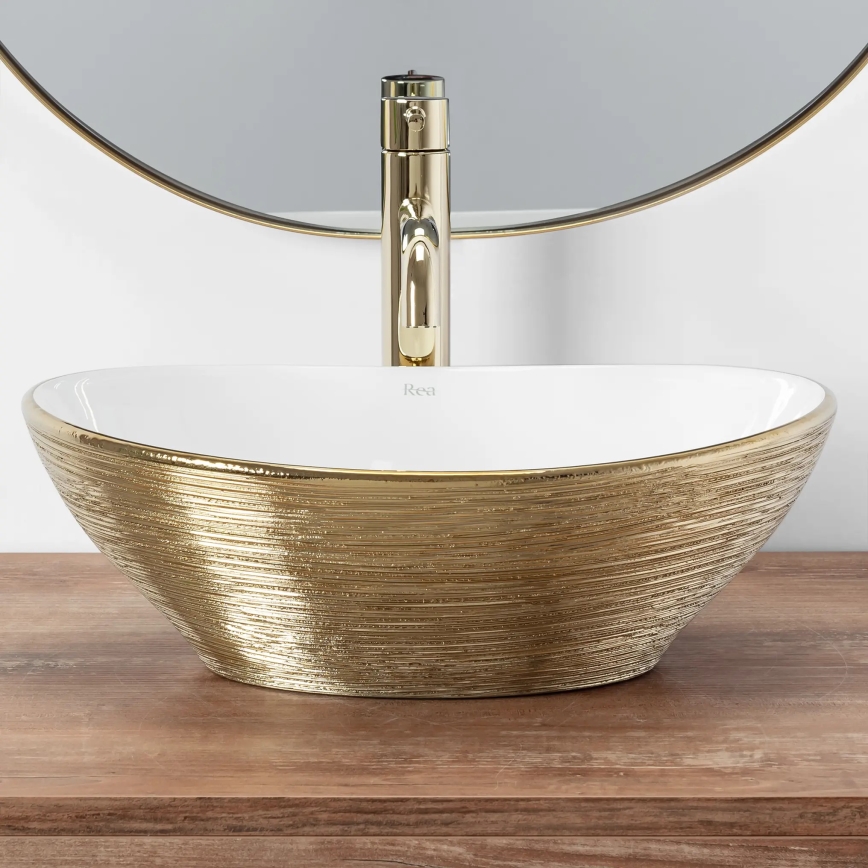 REA-U3697 - SOFIA Countertop Basin 34.5 x 41 cm ceramic/white/brushed gold