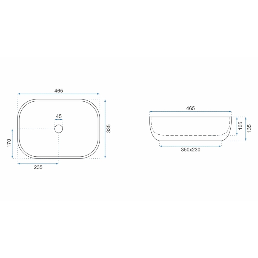 REA-U3801 - Countertop basin LIVIA 33,5x46,5 cm ceramic/grey/stone effect