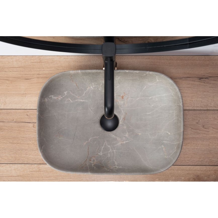 REA-U3802 - LIVIA Countertop Washbasin 33.5x46.5 cm ceramic/grey/marble decor