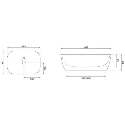 REA-U4001 - BELINDA Countertop Basin 33.5 x 46.5 cm, Ceramic / Matte White