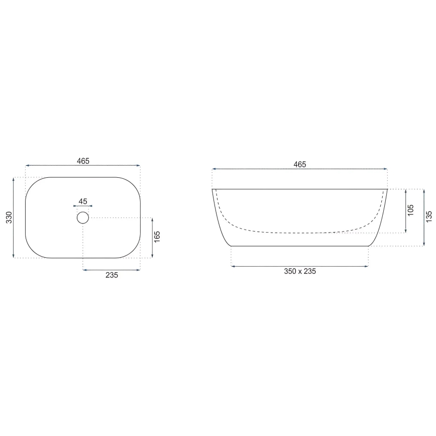 REA-U4001 - BELINDA Countertop Basin 33.5 x 46.5 cm, Ceramic / Matte White