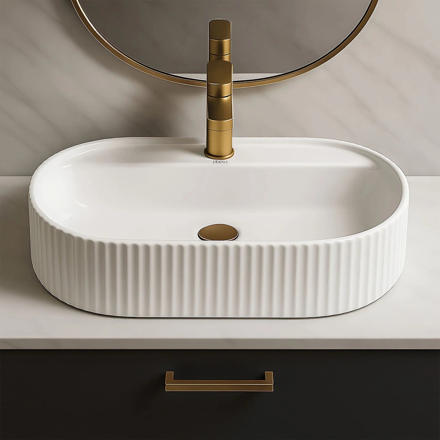 REA-U4002 - Countertop washbasin MARCELA 37x60 cm ceramic/glossy white