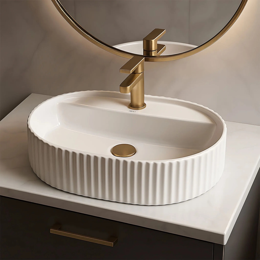 REA-U4003 - MARCELA Countertop Washbasin 35.5 × 50 cm, ceramic / glossy white