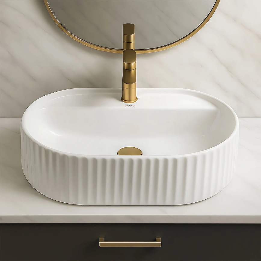 REA-U4003 - MARCELA Countertop Washbasin 35.5 × 50 cm, ceramic / glossy white