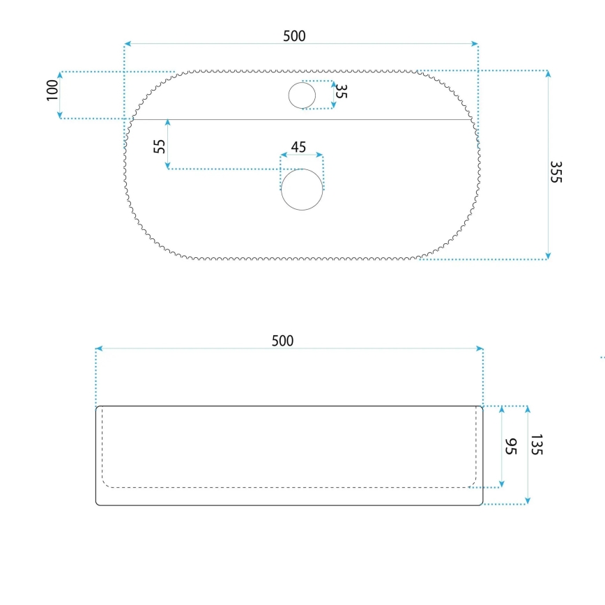 REA-U4003 - MARCELA Countertop Washbasin 35.5 × 50 cm, ceramic / glossy white