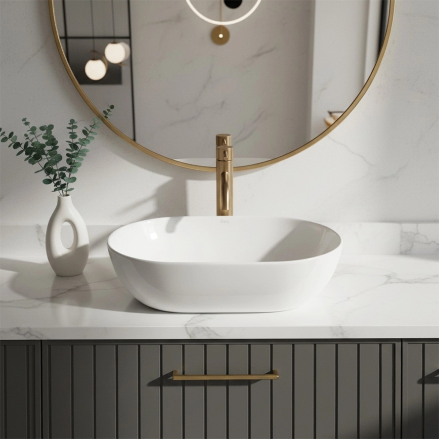 REA-U4330 - AMELIA Countertop Washbasin 31 x 45 cm, Ceramic / Glossy White