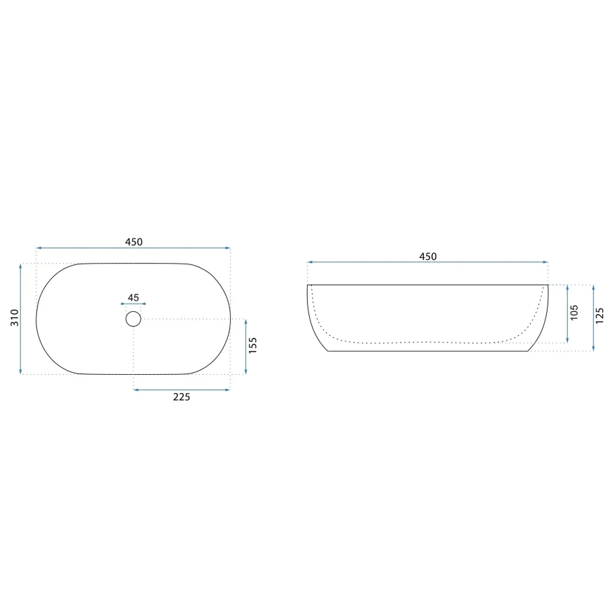 REA-U4330 - AMELIA Countertop Washbasin 31 x 45 cm, Ceramic / Glossy White