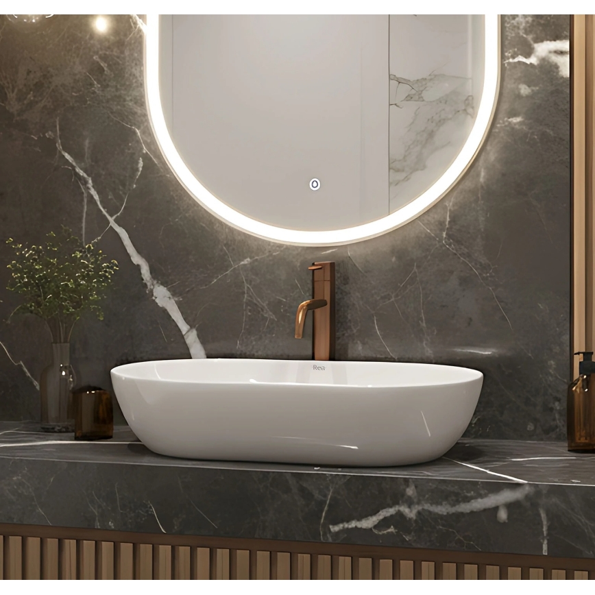 REA-U4331 - AMELIA Countertop Basin 32.5 x 52 cm, Ceramic / Glossy White