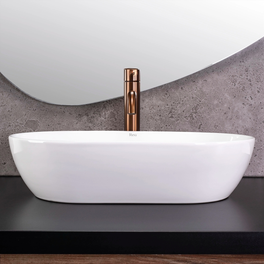 REA-U4331 - AMELIA Countertop Basin 32.5 x 52 cm, Ceramic / Glossy White