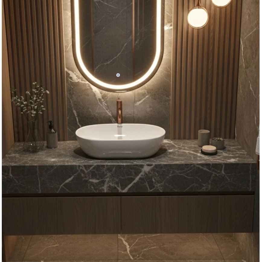 REA-U4331 - AMELIA Countertop Basin 32.5 x 52 cm, Ceramic / Glossy White