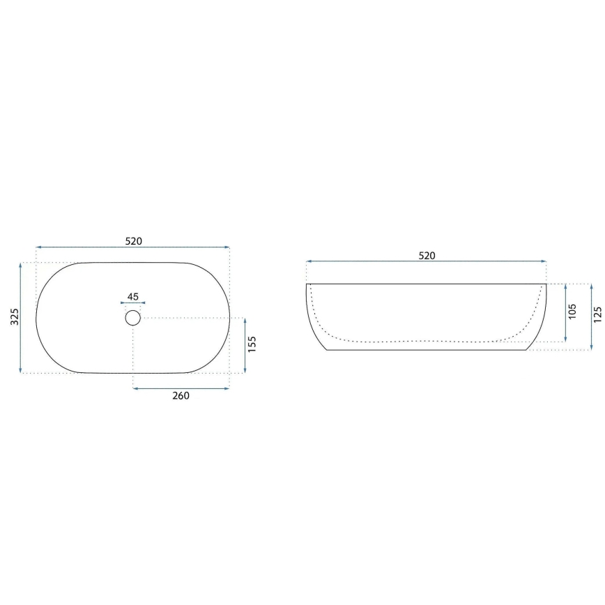 REA-U4331 - AMELIA Countertop Basin 32.5 x 52 cm, Ceramic / Glossy White