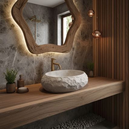 REA-U4332 - Countertop basin MIKA 38x50 cm beige/grey/stone effect