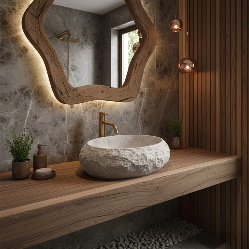 REA-U4332 - Countertop basin MIKA 38x50 cm beige/grey/stone effect