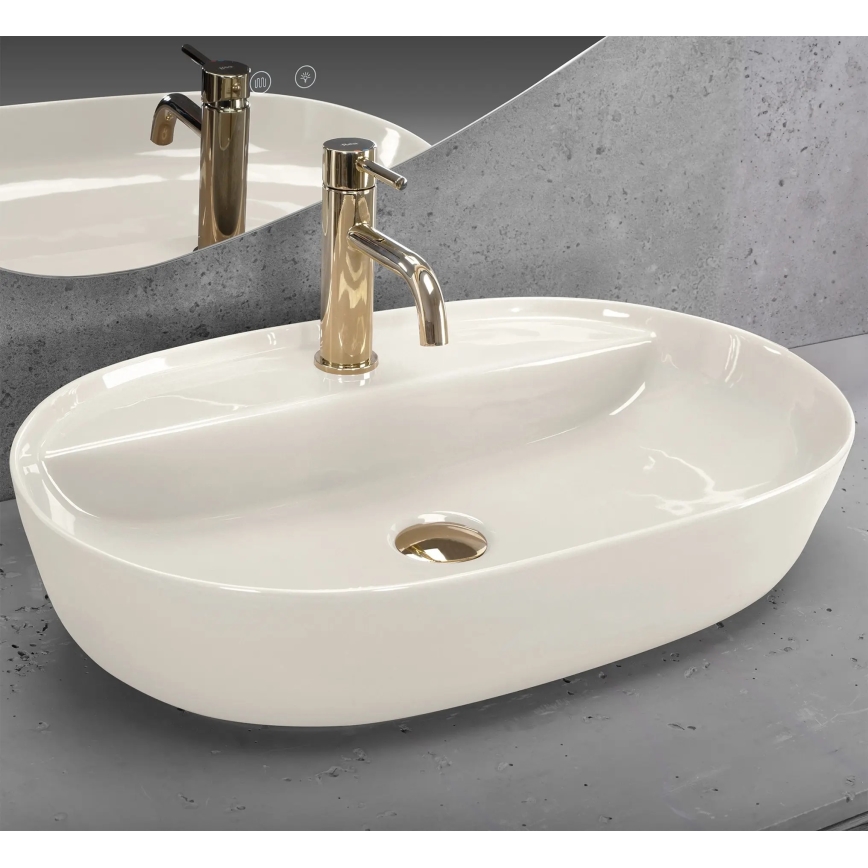 REA-U4589 - AURA countertop basin 41x61 cm ceramic/glossy cream
