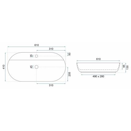 REA-U4589 - AURA countertop basin 41x61 cm ceramic/glossy cream