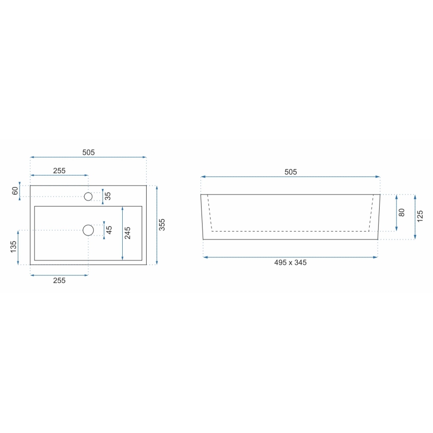 REA-U5000 - VALERIA Countertop Washbasin 35.5 x 50.5 cm, Ceramic / Glossy White