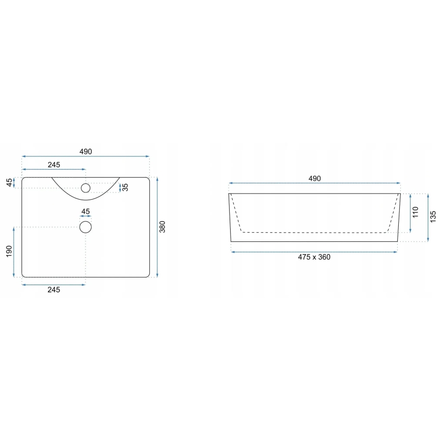 REA-U5052 - Countertop basin KELLY 38x49 cm ceramic/white/marble decor