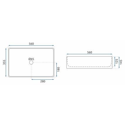 REA-U5055 - BERTA Countertop Washbasin 35.5 x 56 cm, ceramic / glossy white