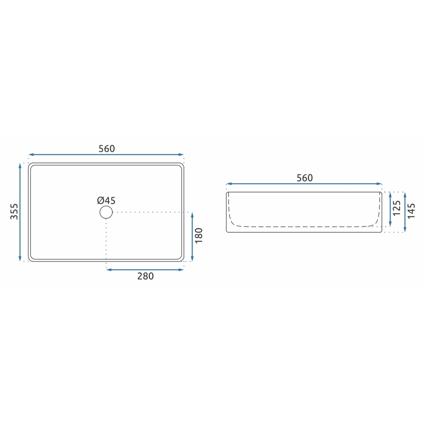 REA-U5055 - BERTA Countertop Washbasin 35.5 x 56 cm, ceramic / glossy white