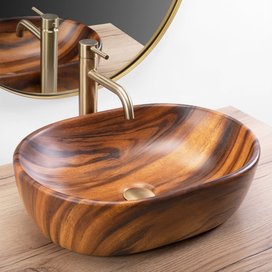 REA-U5060 - AMELIA 34.5 x 48 cm Countertop Washbasin, Ceramic with Wood Effect