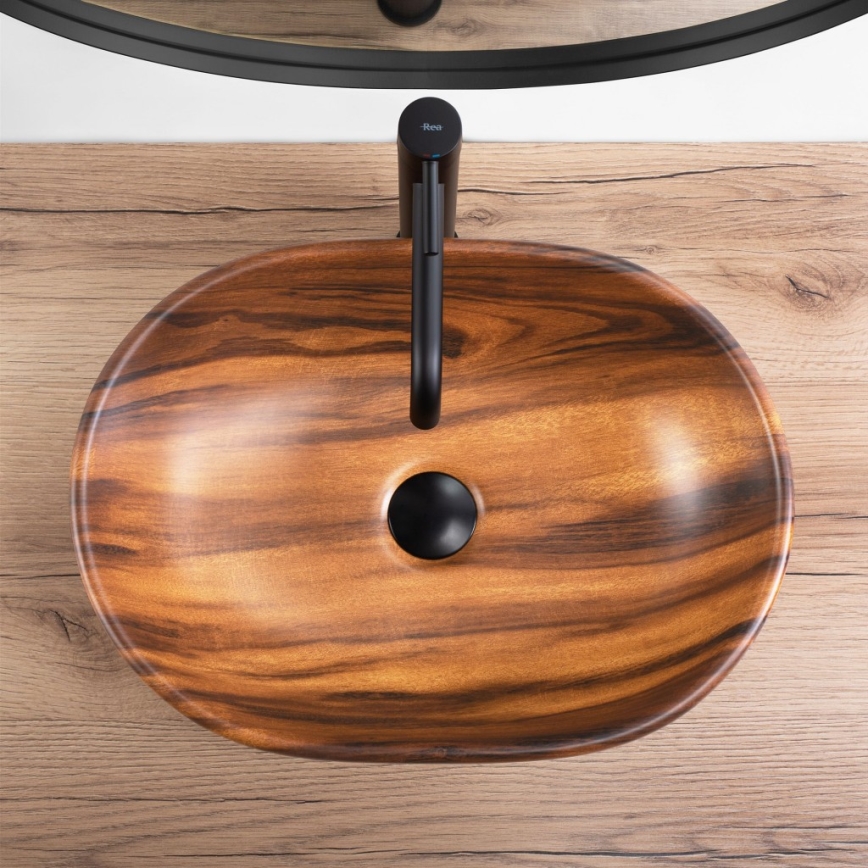 REA-U5060 - AMELIA 34.5 x 48 cm Countertop Washbasin, Ceramic with Wood Effect