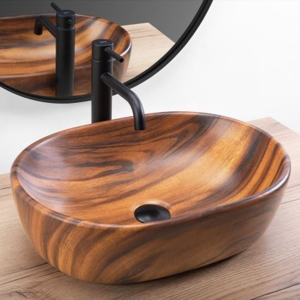 REA-U5060 - AMELIA 34.5 x 48 cm Countertop Washbasin, Ceramic with Wood Effect