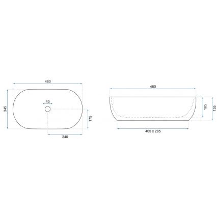 REA-U5060 - AMELIA 34.5 x 48 cm Countertop Washbasin, Ceramic with Wood Effect