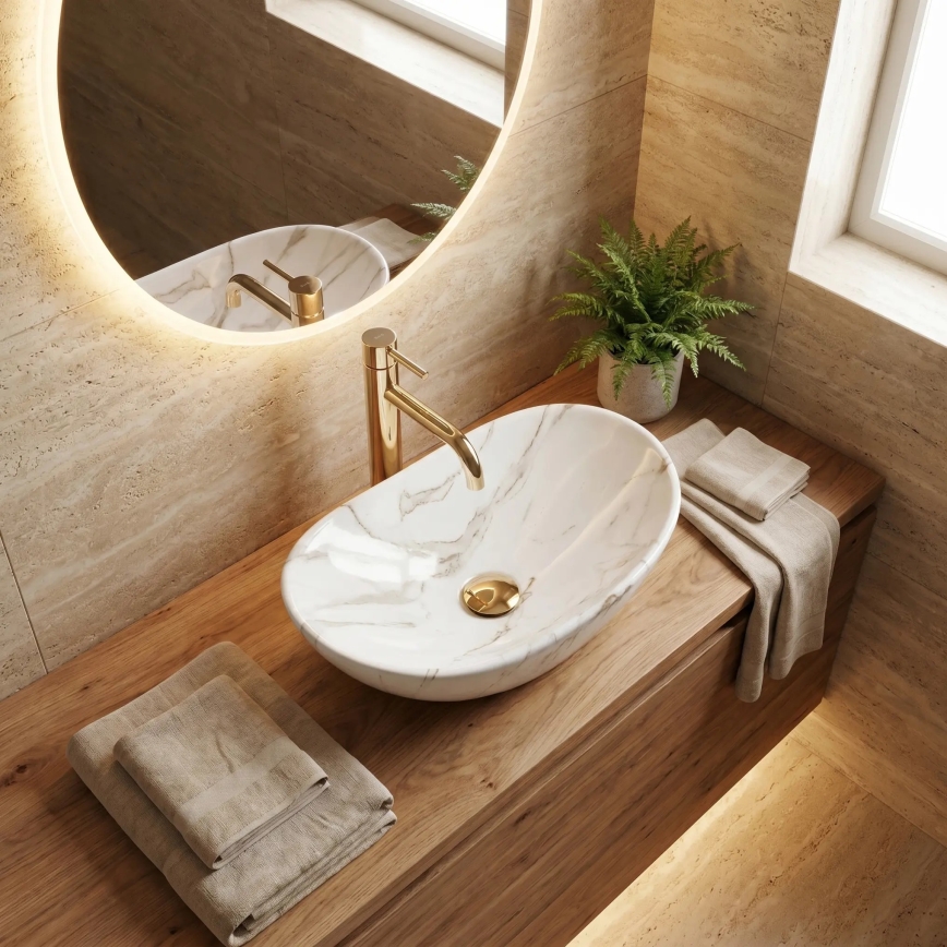 REA-U5063 - Countertop basin ROYAL MINI 30x47 cm ceramic/white/stone effect