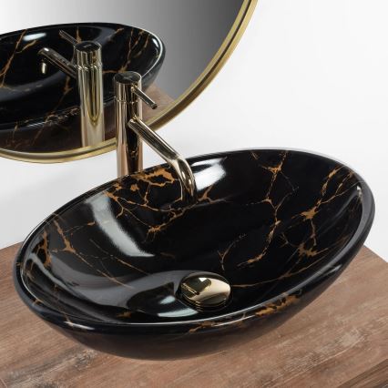 REA-U5067 - PAMELA Countertop Basin 33x53 cm Ceramic/Black/Stone Effect