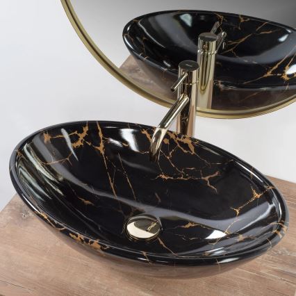 REA-U5067 - PAMELA Countertop Basin 33x53 cm Ceramic/Black/Stone Effect