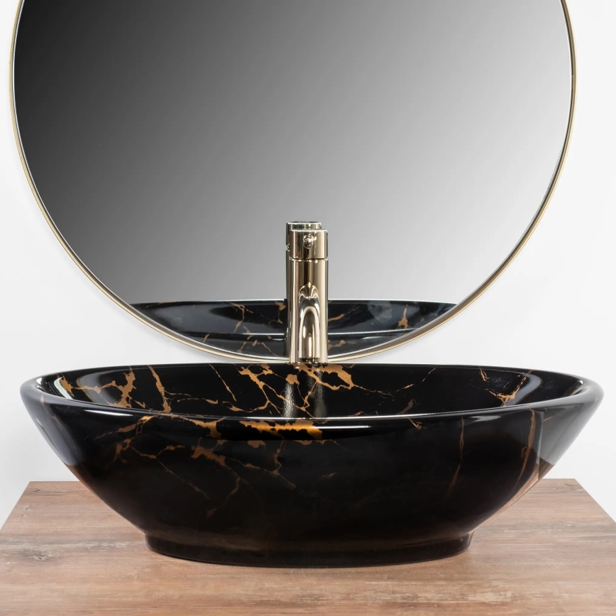 REA-U5067 - PAMELA Countertop Basin 33x53 cm Ceramic/Black/Stone Effect
