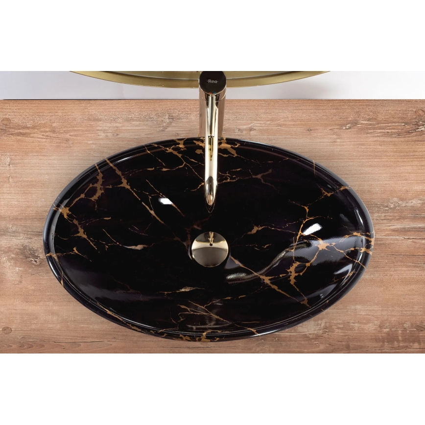 REA-U5067 - PAMELA Countertop Basin 33x53 cm Ceramic/Black/Stone Effect