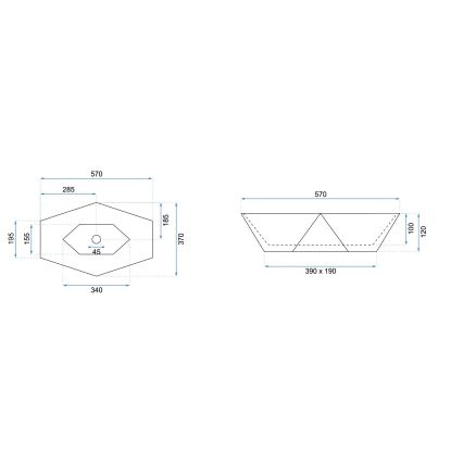 REA-U5602 - VEGAS Countertop Basin 37 x 57 cm, Ceramic with Stone-Effect Finish