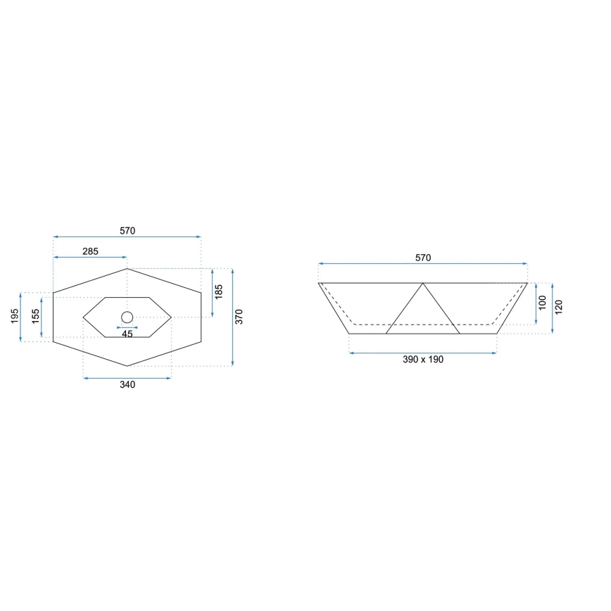 REA-U5602 - VEGAS Countertop Basin 37 x 57 cm, Ceramic with Stone-Effect Finish