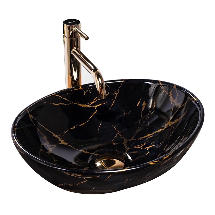 REA-U5611 - Countertop washbasin SOFIA 34.5x41 cm ceramic/black/marble decor