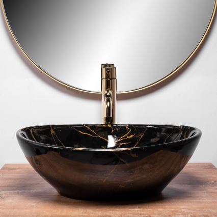 REA-U5611 - Countertop washbasin SOFIA 34.5x41 cm ceramic/black/marble decor