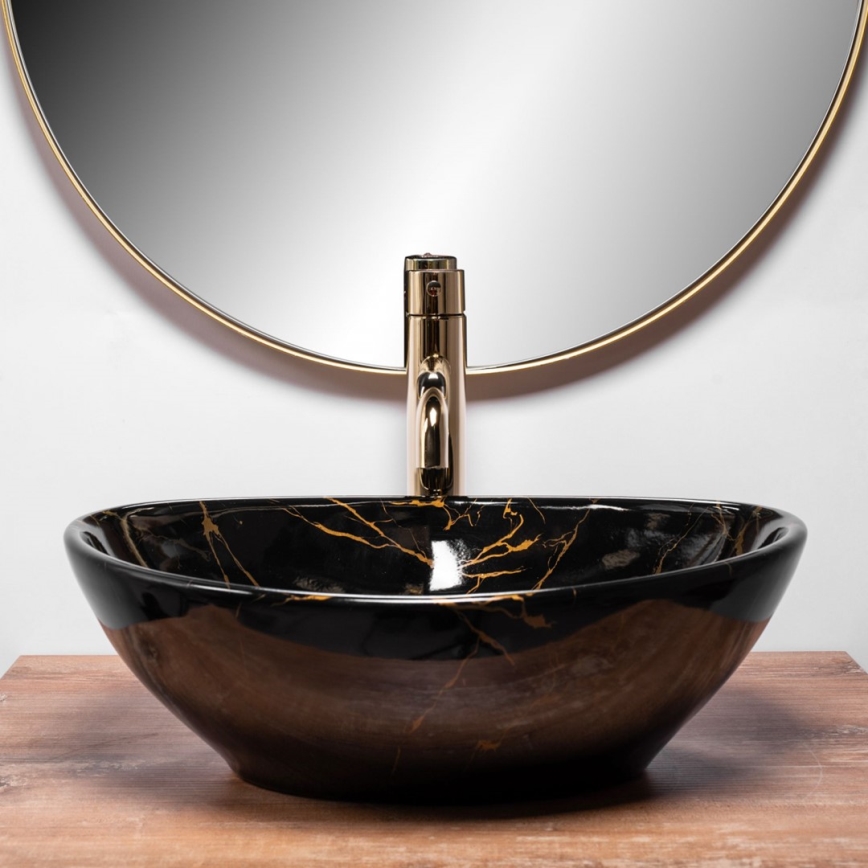 REA-U5611 - Countertop washbasin SOFIA 34.5x41 cm ceramic/black/marble decor