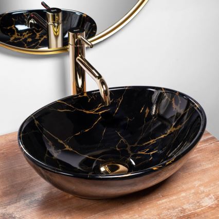 REA-U5611 - Countertop washbasin SOFIA 34.5x41 cm ceramic/black/marble decor