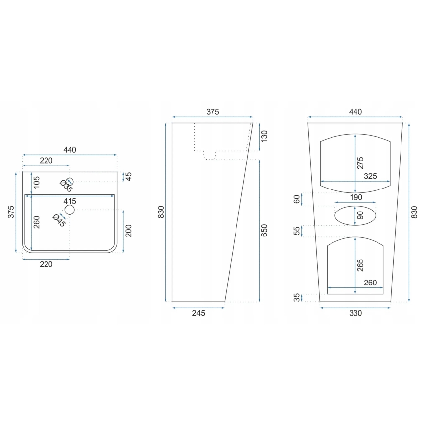 REA-U5637 - Freestanding washbasin ARIS 37.5x44 cm ceramic/glossy white