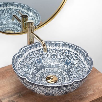 REA-U5666 - VIVIEN countertop basin Ø 42.5 cm, ceramic with ornamental pattern