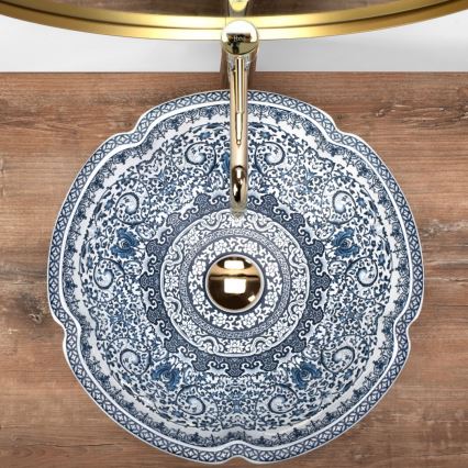 REA-U5666 - VIVIEN countertop basin Ø 42.5 cm, ceramic with ornamental pattern