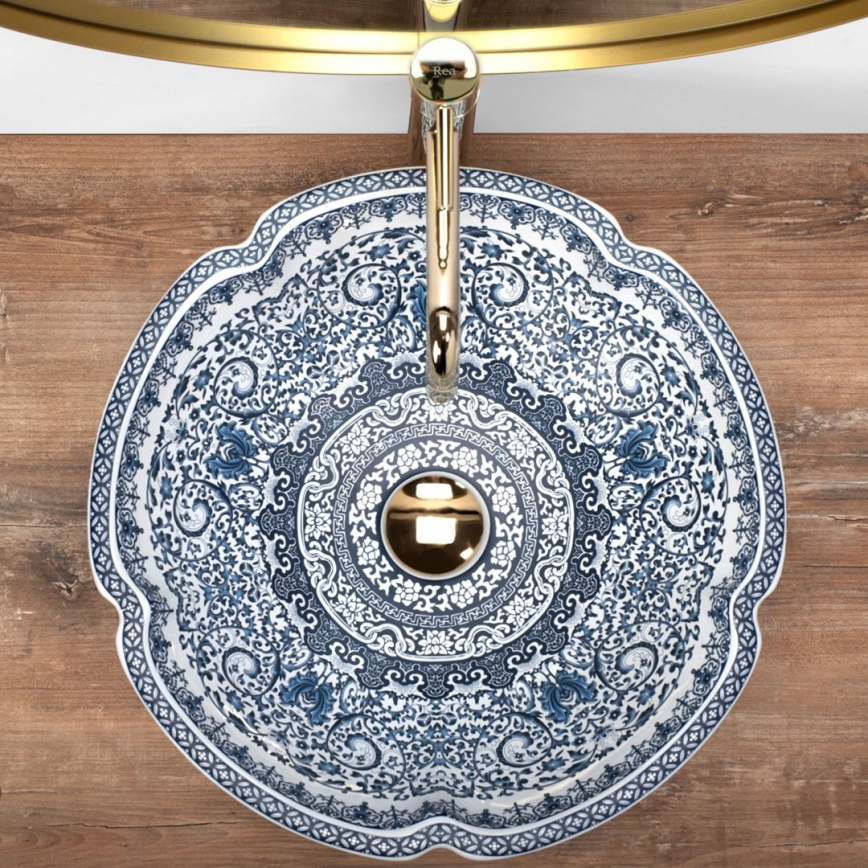 REA-U5666 - VIVIEN countertop basin Ø 42.5 cm, ceramic with ornamental pattern