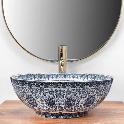 REA-U5666 - VIVIEN countertop basin Ø 42.5 cm, ceramic with ornamental pattern