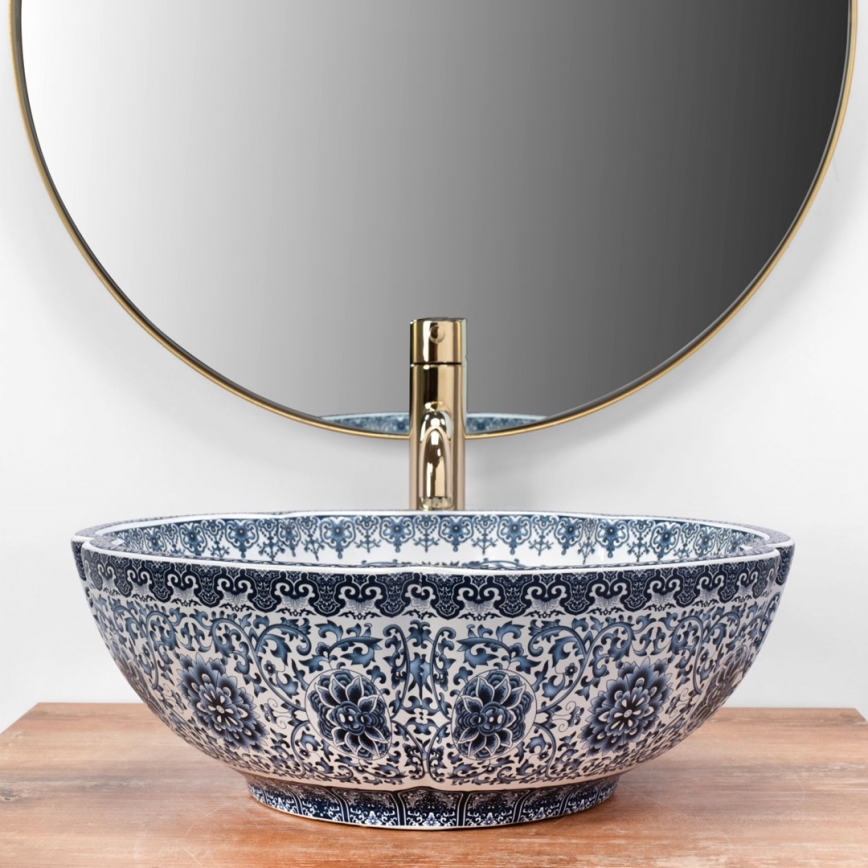 REA-U5666 - VIVIEN countertop basin Ø 42.5 cm, ceramic with ornamental pattern