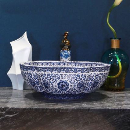 REA-U5666 - VIVIEN countertop basin Ø 42.5 cm, ceramic with ornamental pattern